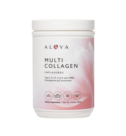 Alaya Multi Collagen Powder - Type I, II, III, V, X Hydrolyzed Collagen Peptides Protein Powder Supplement with MSM + GC (Unflavored) - NSF Certified - (40 Servings)